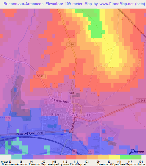 Brienon-sur-Armancon,France Elevation Map