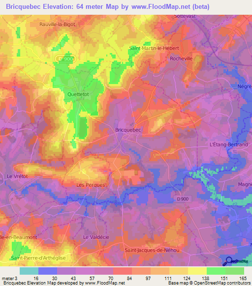 Bricquebec,France Elevation Map