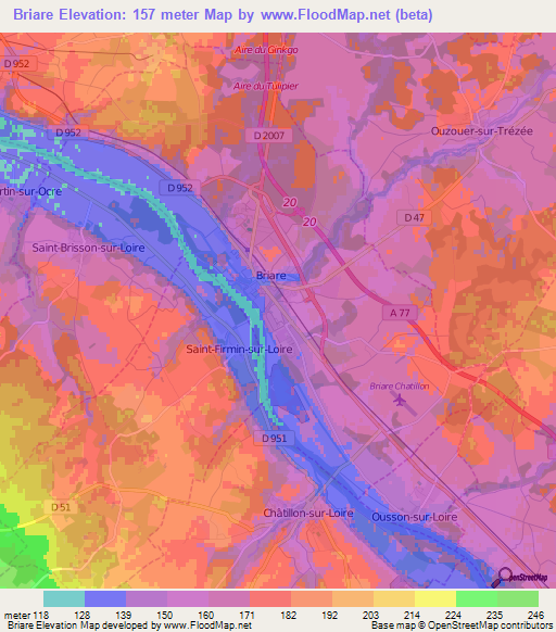 Briare,France Elevation Map