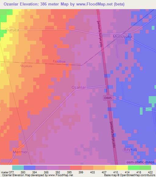 Ozanlar,Turkey Elevation Map
