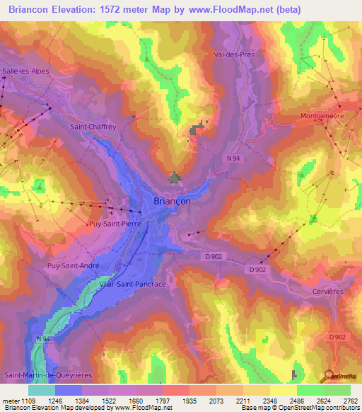 Briancon,France Elevation Map