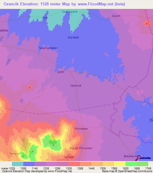 Ozancik,Turkey Elevation Map