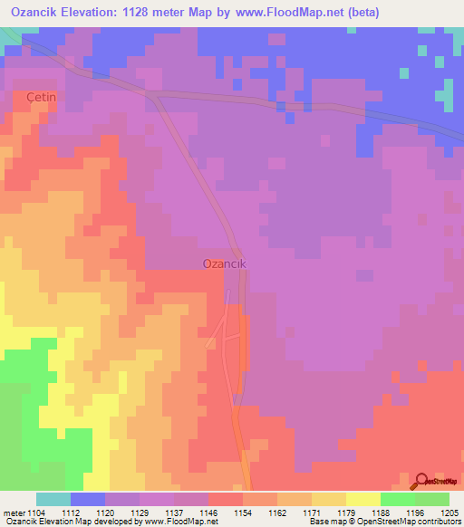 Ozancik,Turkey Elevation Map