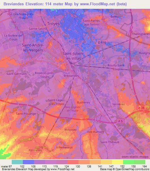 Breviandes,France Elevation Map