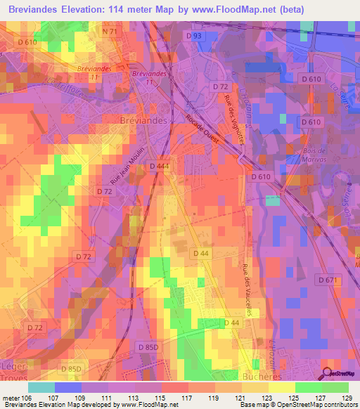 Breviandes,France Elevation Map