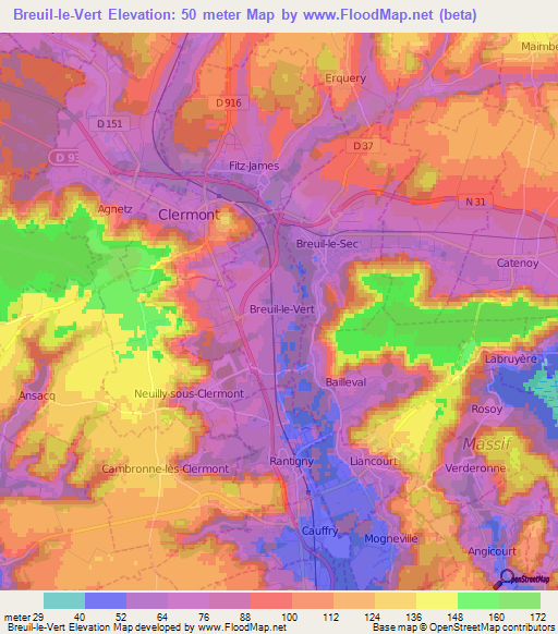 Breuil-le-Vert,France Elevation Map