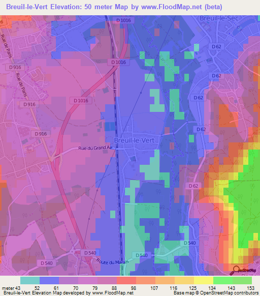 Breuil-le-Vert,France Elevation Map