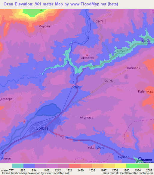 Ozan,Turkey Elevation Map