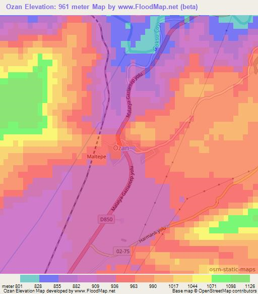 Ozan,Turkey Elevation Map