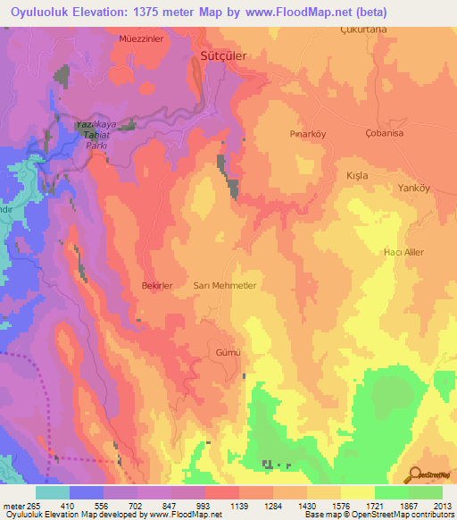 Oyuluoluk,Turkey Elevation Map