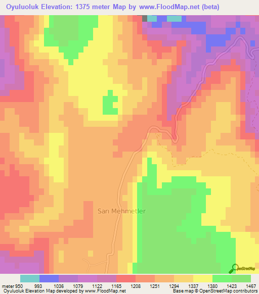 Oyuluoluk,Turkey Elevation Map