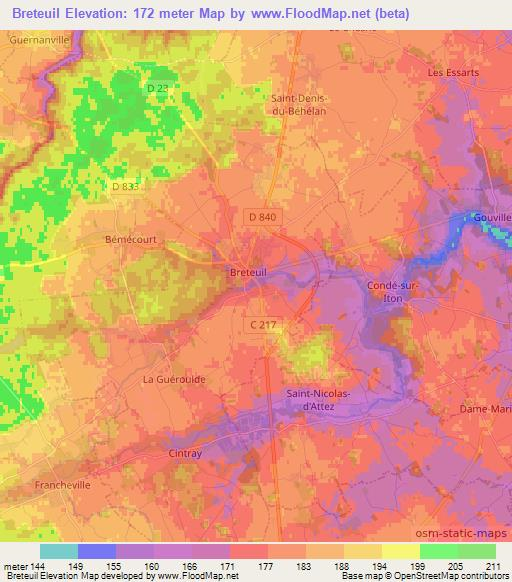 Breteuil,France Elevation Map