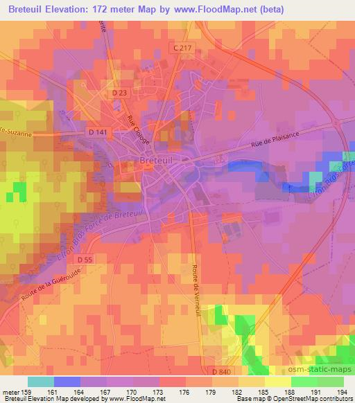 Breteuil,France Elevation Map