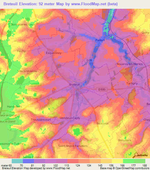 Breteuil,France Elevation Map