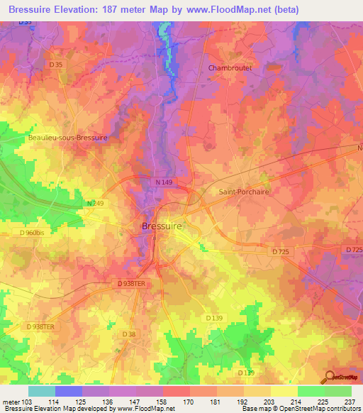 Bressuire,France Elevation Map