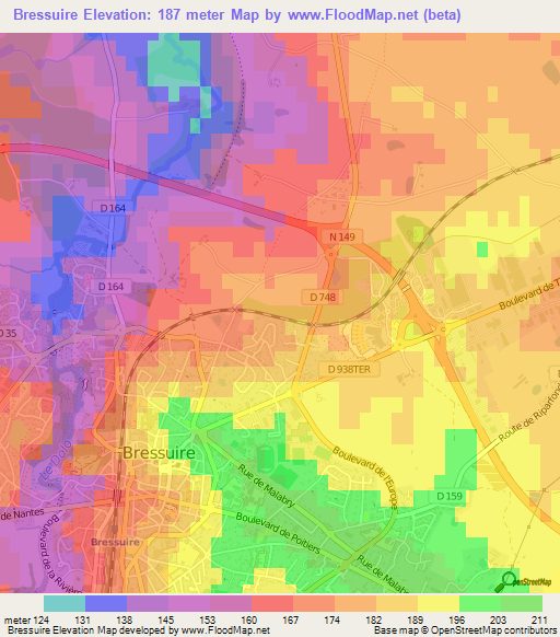 Bressuire,France Elevation Map