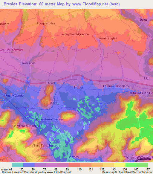 Bresles,France Elevation Map