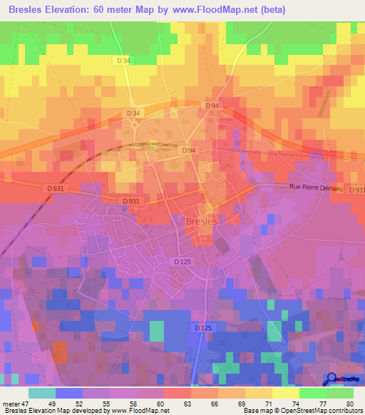 Bresles,France Elevation Map