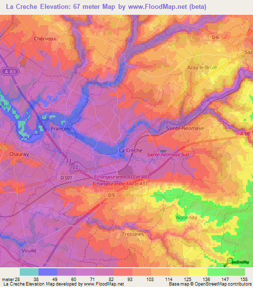 La Creche,France Elevation Map