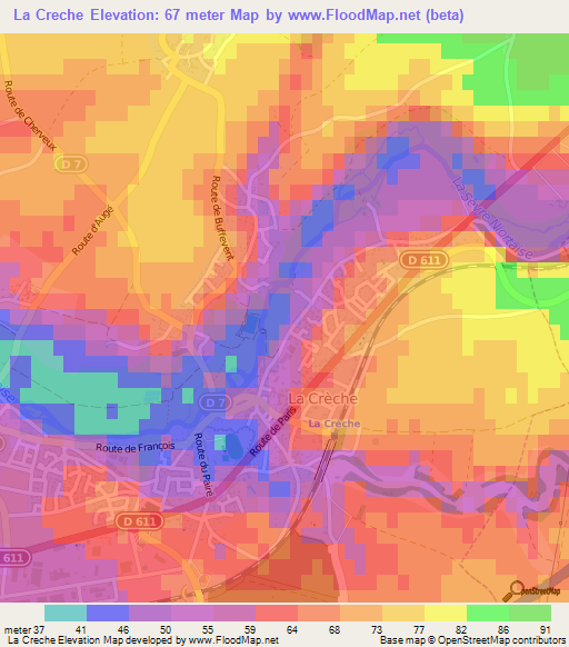 La Creche,France Elevation Map