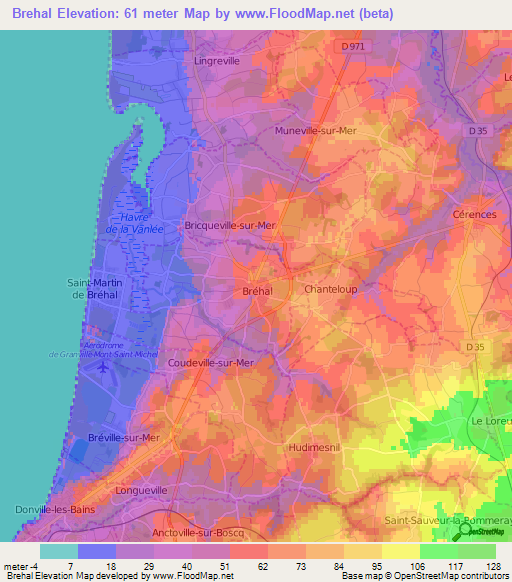 Brehal,France Elevation Map