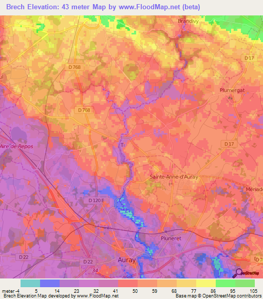 Brech,France Elevation Map