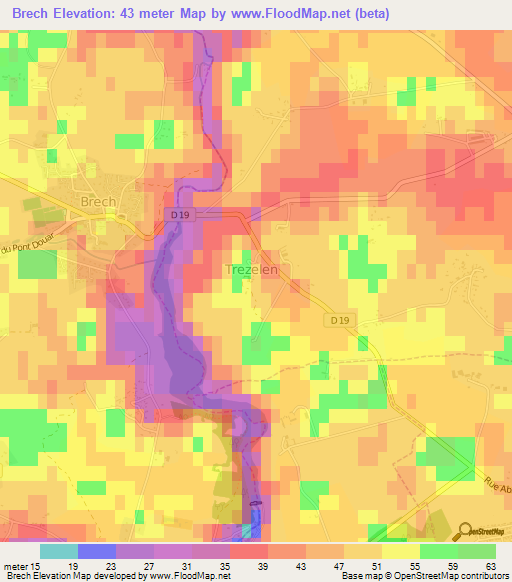 Brech,France Elevation Map