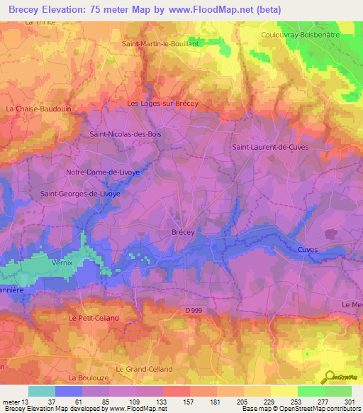 Brecey,France Elevation Map