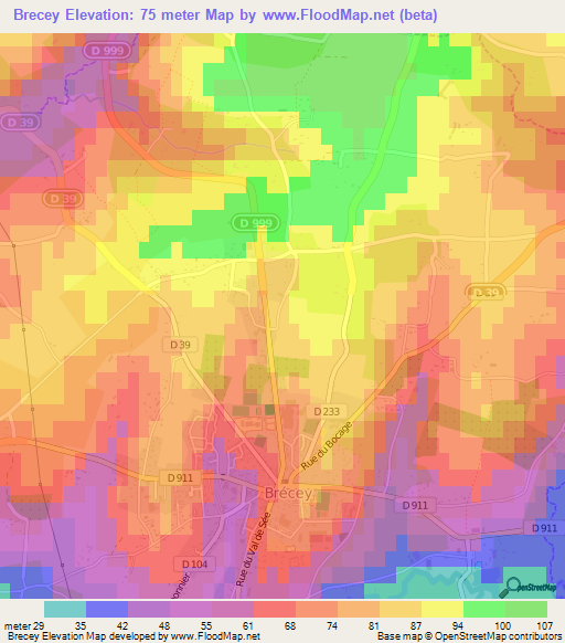 Brecey,France Elevation Map