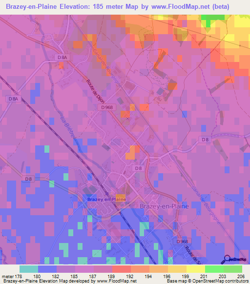 Brazey-en-Plaine,France Elevation Map