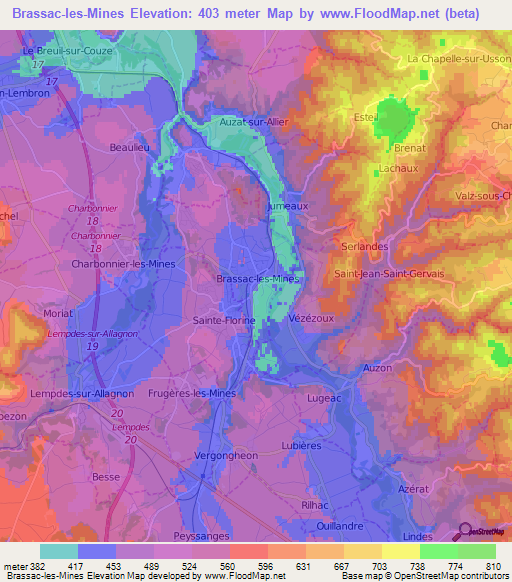 Brassac-les-Mines,France Elevation Map