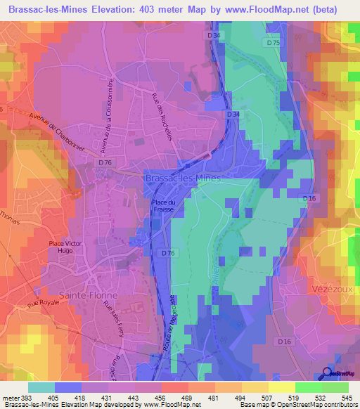 Brassac-les-Mines,France Elevation Map