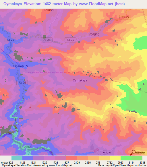 Oymakaya,Turkey Elevation Map