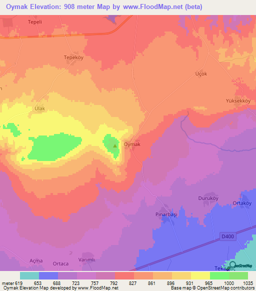 Oymak,Turkey Elevation Map