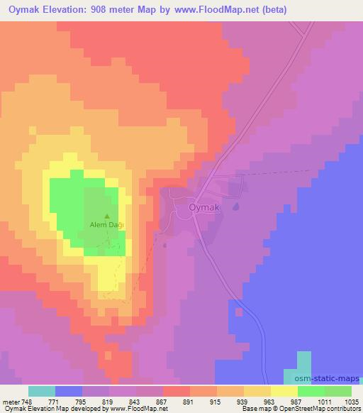 Oymak,Turkey Elevation Map