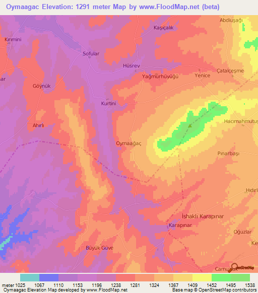 Oymaagac,Turkey Elevation Map