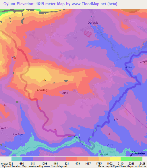 Oylum,Turkey Elevation Map