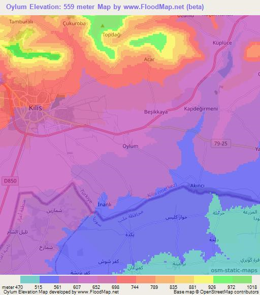 Oylum,Turkey Elevation Map