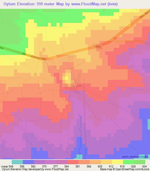 Oylum,Turkey Elevation Map