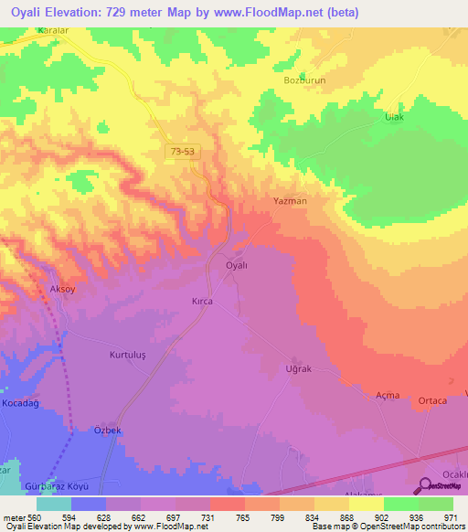 Oyali,Turkey Elevation Map