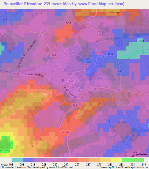 Bouxwiller,France Elevation Map