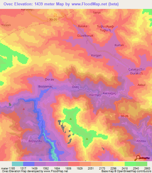 Ovec,Turkey Elevation Map