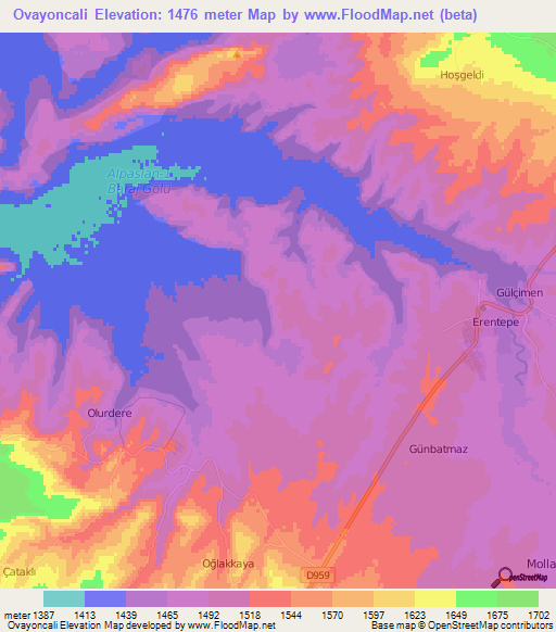 Ovayoncali,Turkey Elevation Map