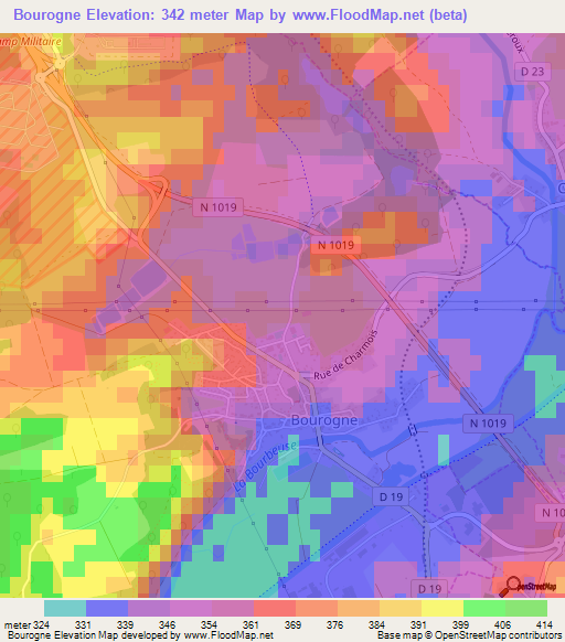 Bourogne,France Elevation Map