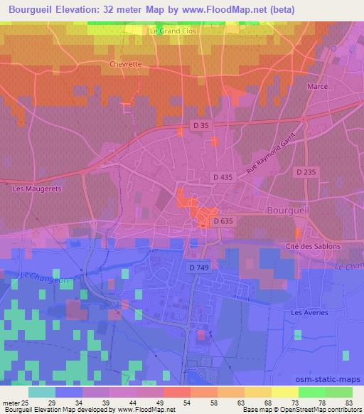 Bourgueil,France Elevation Map