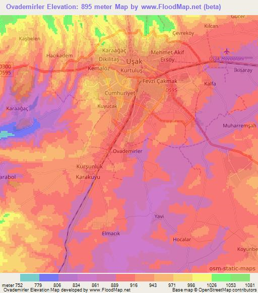 Ovademirler,Turkey Elevation Map