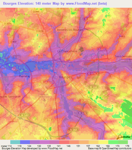 Bourges,France Elevation Map