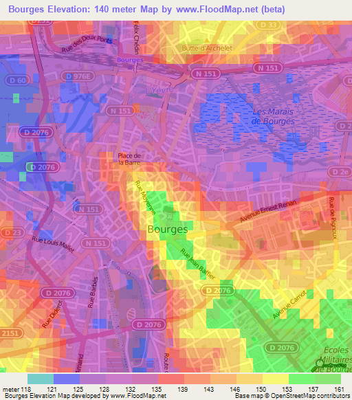 Bourges,France Elevation Map