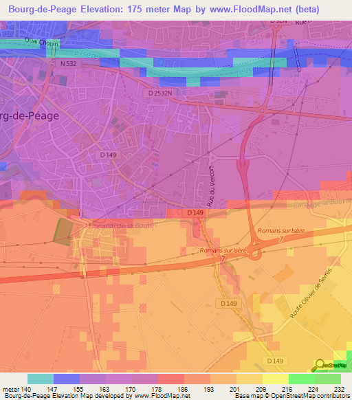 Bourg-de-Peage,France Elevation Map