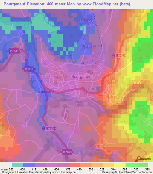 Bourganeuf,France Elevation Map